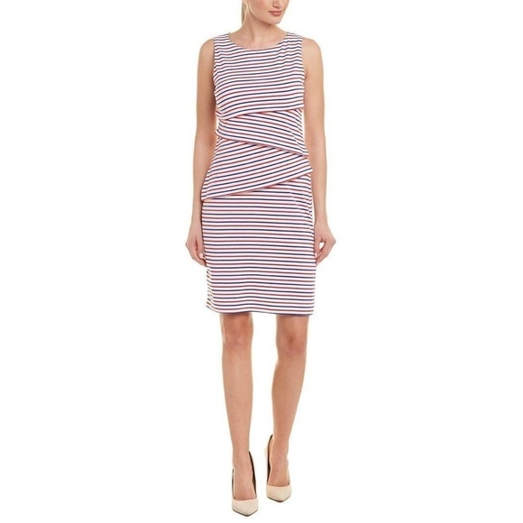 J. MCLAUGHLIN Nicola Tiered Knit Dress Red White Blue Patriotic Medium - Picture 1 of 14